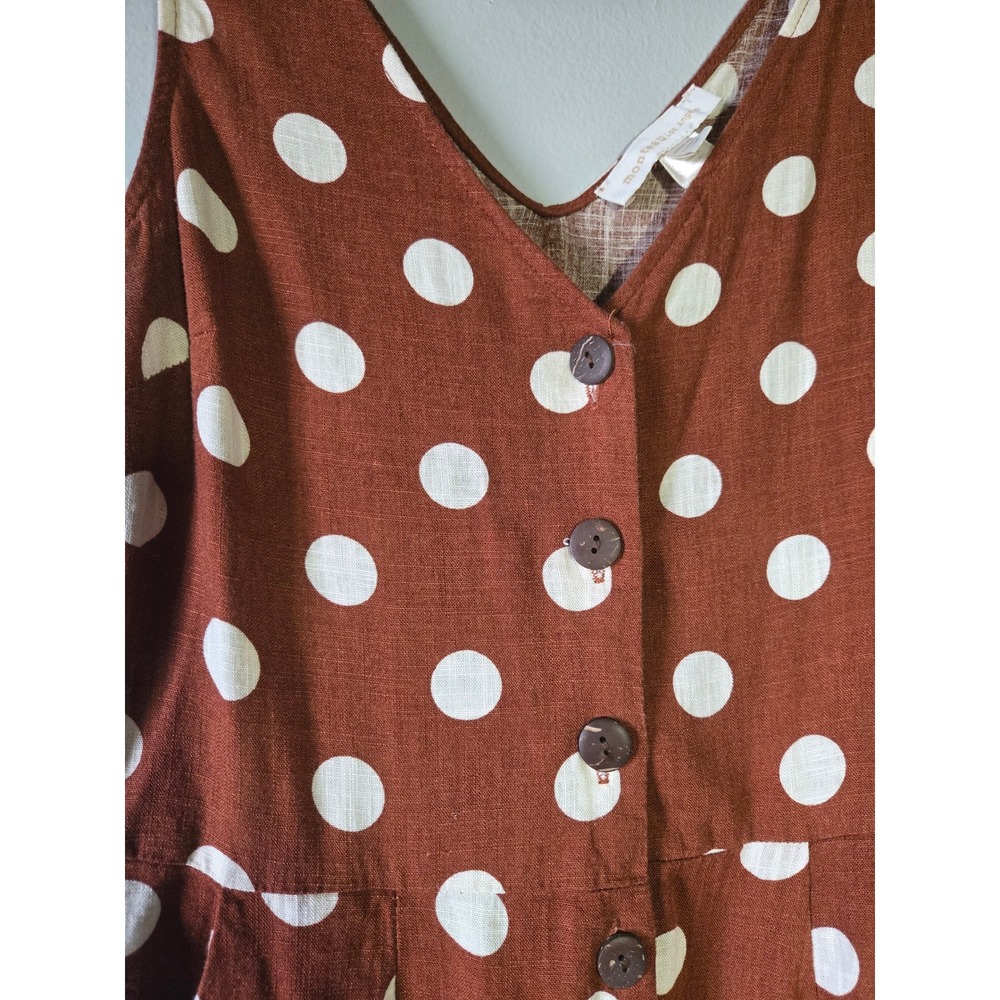 Monteau Polka Dot Brown Jumpsuit Medium Wide Leg Button Front - Picture 6 of 10